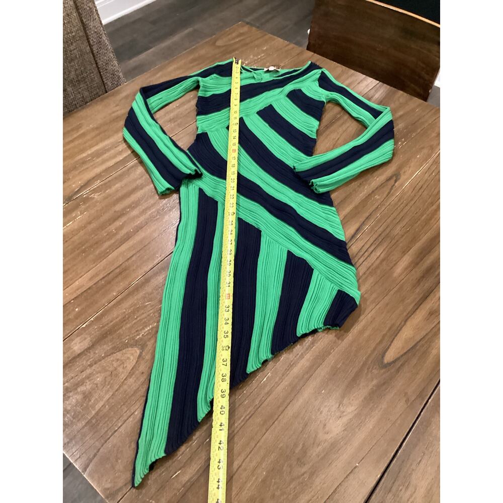 Ciebon Osha Directional Stripe Long Sleeve Asymmetric Knit Midi Dress Green S - Picture 3 of 12
